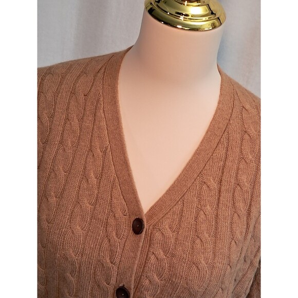 J.Crew Angora & Wool Blend Brown Cable Knit V-Neck Cardigan Pockets Size M - Picture 3 of 9